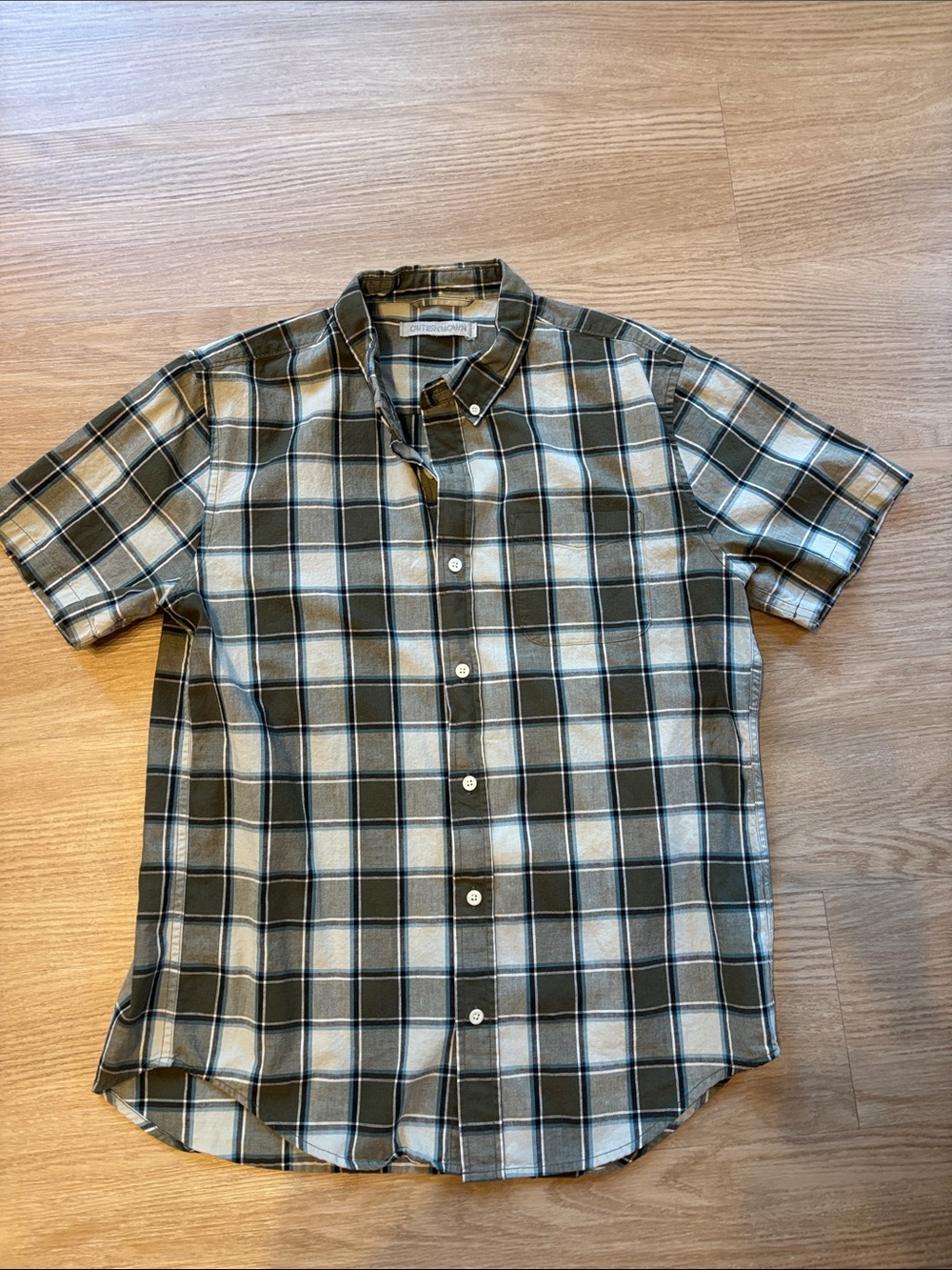 Outerknown Men’s M Plaid Short Sleeve Organic Cotton Button Down Green